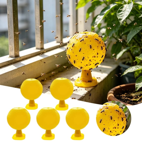 5Pcs Disposable Fruit Fly Traps Spherical Shaped Fly Catcher For Kitchen Home Garden Indoor Outdoor Pest Control(Yellow-12X7.5Cm)