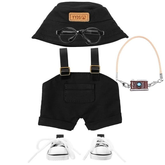 5Pcs Doll Clothes Outfit Set Include Overall Hat Shoes Glasses Camera for 15cm and 17cm Doll Exquisite Clothing Set Christmas Present