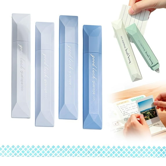 5Pcs Double Sided Tape Pens, 2026 New Multipurpose Double Sided Tape Roller for Scrapbooking, Gift Wrapping, Photo Mounting, Gradient Color DIY Handwork Glue Stick for School Office & Crafts (Blue)