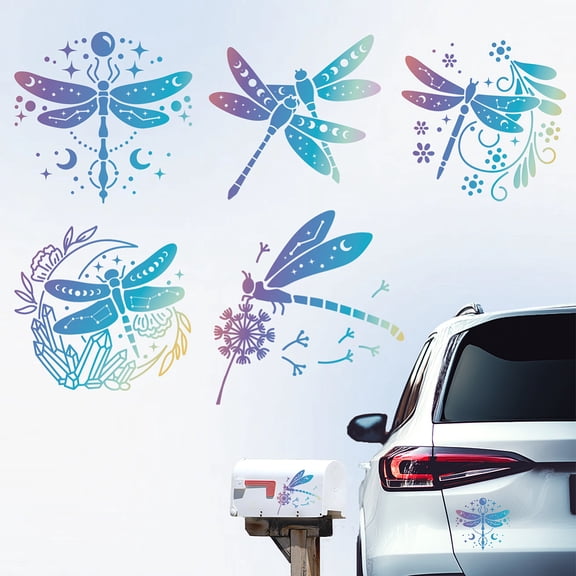 5Pcs Dragonfly Car Stickers Gradient Dragonfly Vinyl Car Decals Insect Plastic Vehicle Decoration Decal for Auto Window and Body Cling