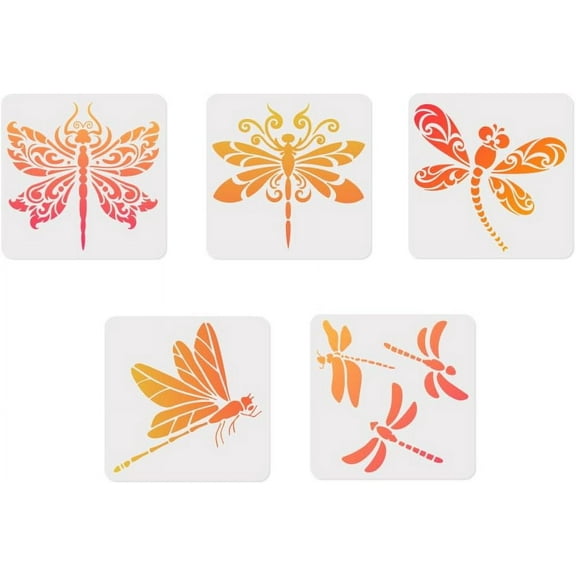 5Pcs Dragonfly Wall Stencil Templates 11.8 x 11.8 Inch Reusable Plastic Stencils