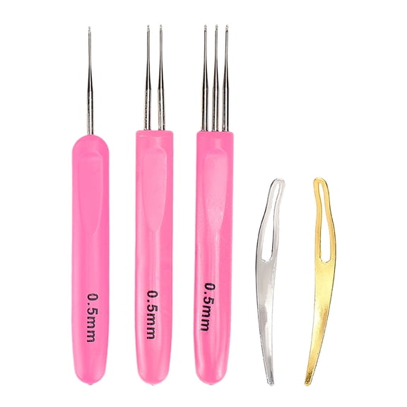 5Pcs Dreadlock Crochet Hooks 6.6x0.7x0.4cm Stainless Steel Alloy Crochet Needles with Plastic Handle Hair Interlocking Fixing Tools