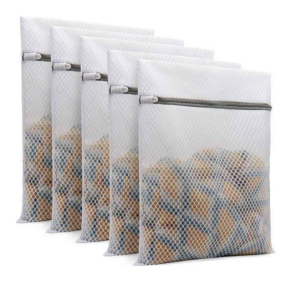 5Pcs Durable Honeycomb Mesh Laundry Bags for Delicates 12 x 16 Inches