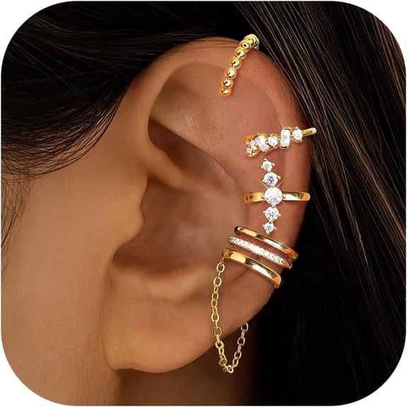 5Pcs Ear Cuff Fine Earrings for Women Gold/Silver Adjustable Fake Earrings Cartilage Helix Wrap Earring Set Fake Piercings Ear Cuffs No Piercing[a572]