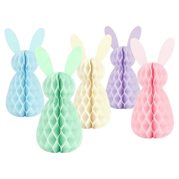 5Pcs Easter Bunny Honeycomb Centerpiece,Pastel Rabbit Table Ornament Colorful Animal 3D Honeycomb Ball Decoration for Spring Party Backdrop Supplies