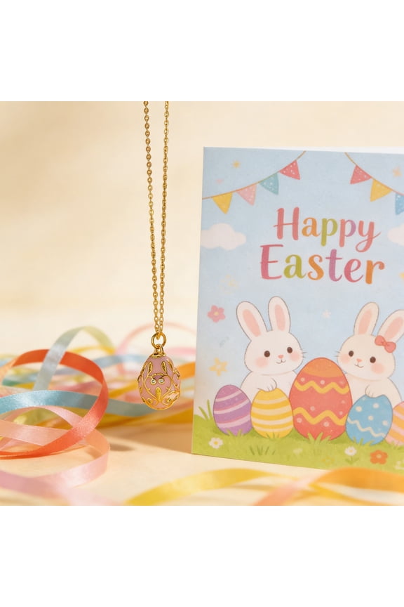 5Pcs Easter Egg Pendant Necklace! SSZMDLB Refined Enamel Zircon Easter Egg Pendant Necklace, Vintage Egg Charm with Floral Design, Gold Chain Jewelry for Women, Spring Holiday Gift, Easter Themed