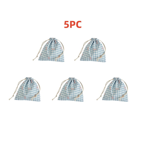 5Pcs Easter Gift Bags with Drawstrings Buffalo Plaid Reusable Sacks Bags Gingham Pouch Bag for Thanksgiving Party Gift Wrapping