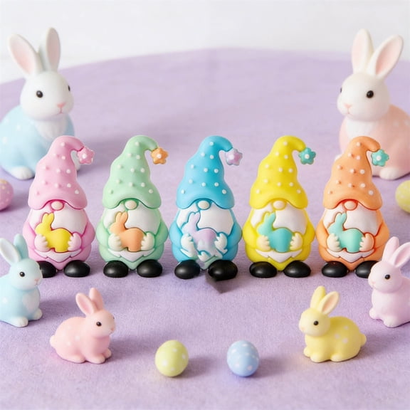 5Pcs Easter Mini Gnomes Figures, Gnomes Rabbits Figurines Stuffers Gift, Easter Bunny Decor Fairy Gnomes Figurines, Party House Garden Accessories