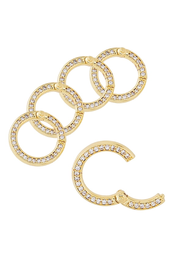 5Pcs Eco-Friendly Brass Micro Pave Clear Cubic Zirconia Twister Clasps Ring Real 18K Gold Plated 15.5x15.5x3.5mm