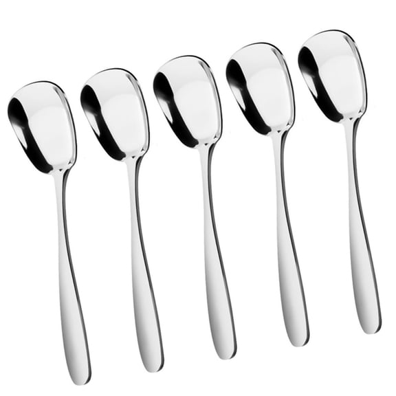 5Pcs Elegant Square Head Spoons Utensils Multipurpose Stainless Steel Square Spoons with Flat Bottom for Mixing