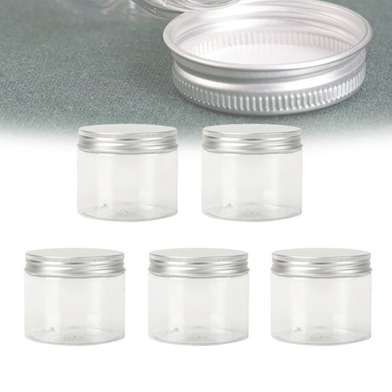 5Pcs Empty Clear PET Bottles with Screw Aluminum Cap 60ml Mini Container Jars Refillable Plastic Box for Essential Oil Powders Cream Ointments Makeup Sample - 50x48mm