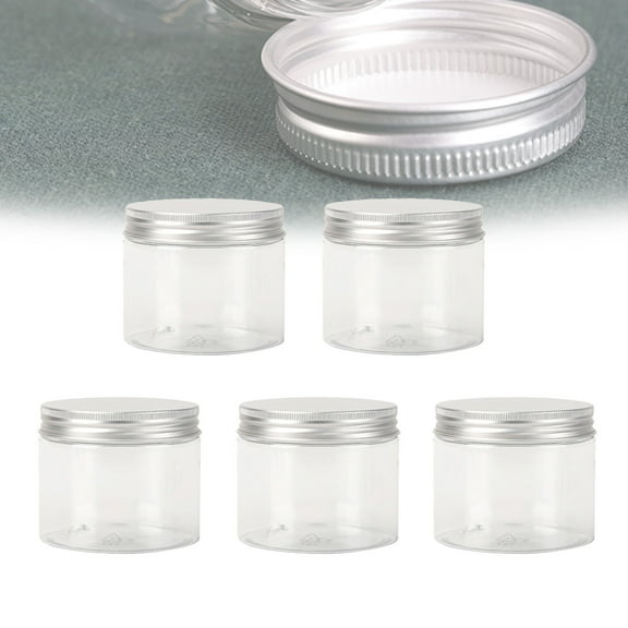 5Pcs Empty Clear PET Bottles with Screw Aluminum Cap 60ml Mini Container Jars Refillable Plastic Box for Essential Oil Powders Cream Ointments Makeup Sample - 50x48mm