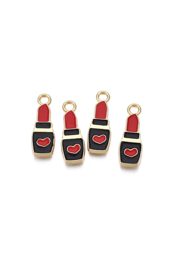 5Pcs Enamel Makeup Pendants Light Gold Lipstick Pendant Ornament Black Metal Charms Pendant for Women DIY Necklace Bracelet Jewelry Craft Making
