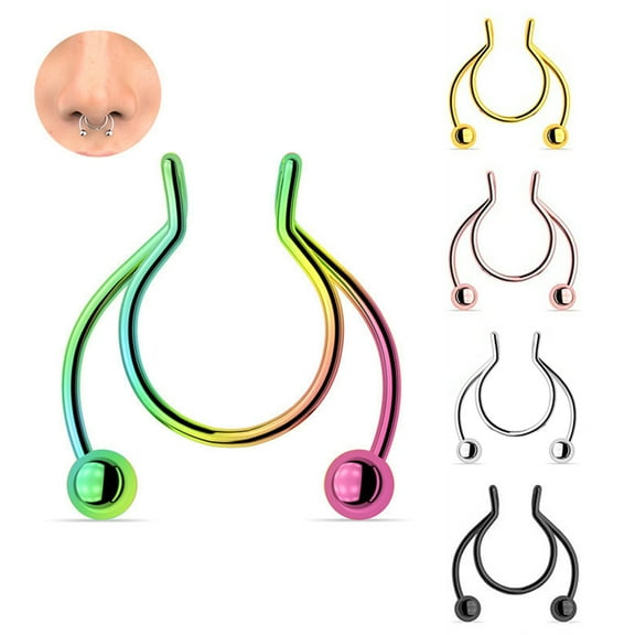 5Pcs Fake Nose Ring, Hoop Nose Rings, Aluminium Alloy Non Piercing Nose Rings for Women and Men Fit for Most Occasions, 5 Colors