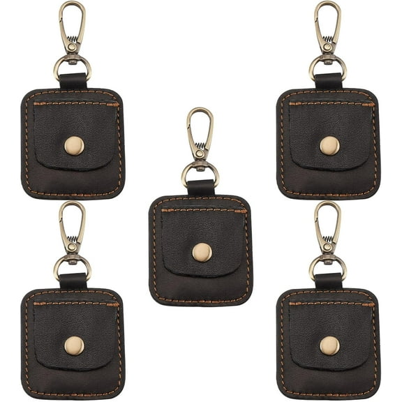 5Pcs Faraday Bags for Key Fob Door Access Key Fob Protector Black Cowhide Anti-Hacking Faraday Protection Case with Alloy Swivel Clasp for Car Key Tracker Fob Black