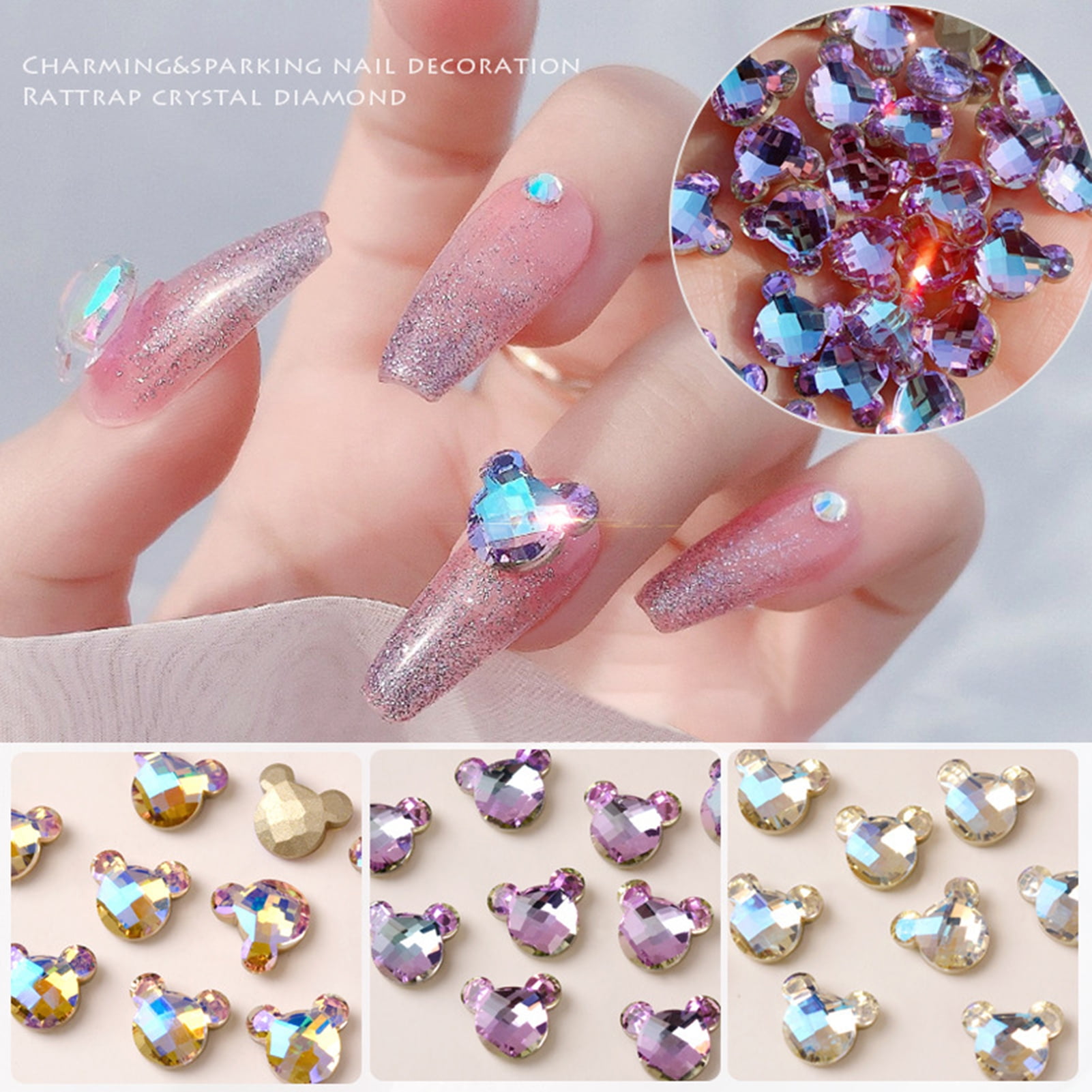 5Pcs Fashion Nail Rhinestone Multi-faceted Not Easily Deformed Glitter  Charm Nail Art Decoration for Women 