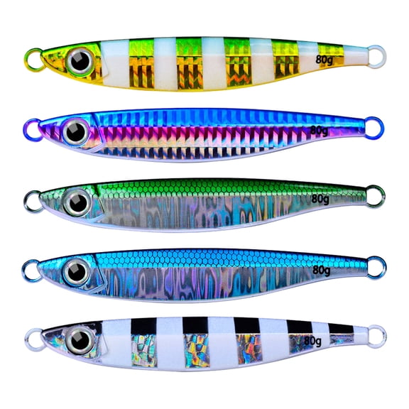 5Pcs Fast Sinking Jigging Baits Lure with 3D Eye Metal Jigging Spoon Lures Freshwater Saltwater Fishing Glow Lures