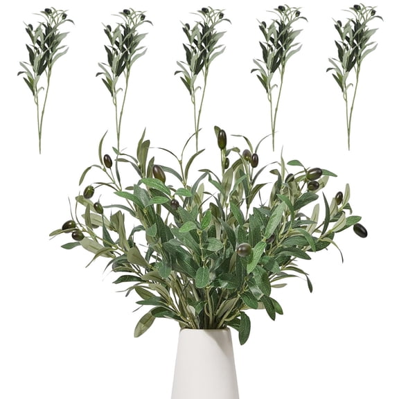 5Pcs Faux Olive Branches for Vases, Olive Tree Branches with Lifelike Olives, Artificial Greenery Stems Decor for Centerpieces Floral Arrangements Vases