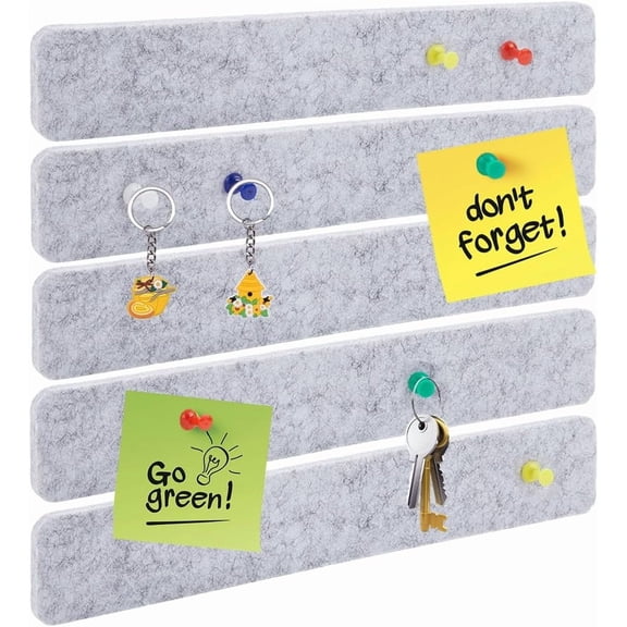 5Pcs Felt Pin Board Bar Strips Gray Self-Adhesive Bulletin Board Sticky Notes Rectangle with 40Pcs Iron Map Pins for Memo Notepads Photos Notes Classroom Home Office Schedules Wall Decor diy