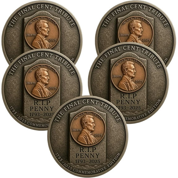 5Pcs Final Cent Tribute Coin Collection Decorations Commemorative 2025 Penny Coin, Historic Memorial for Cent Legacy, Penny Tribute Coin Ornaments for Collectors and History Enthusiasts
