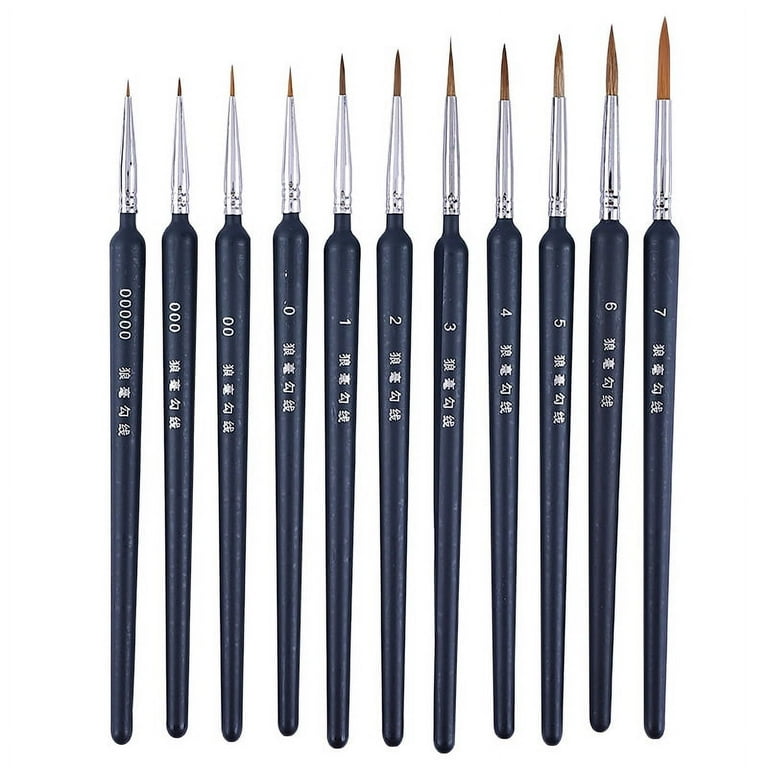 VUDECO Black Detail Paint Brush Set - 12 Piece Miniature Paint Brushes Kit - Professional Mini Fine Paint Brushes Set, Color: Black