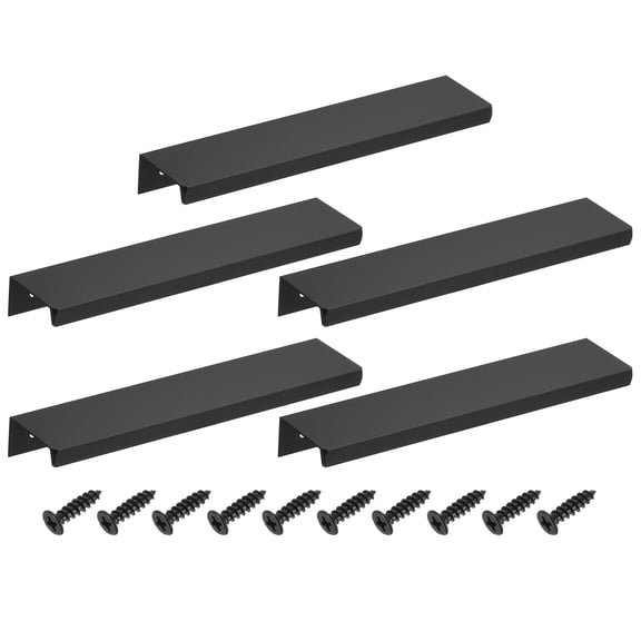 5Pcs Finger Pulls, 150mm/5.91 Inch Aluminum Hidden Cabinet Edge Handles, Modern Concealed Tab Pulls Hardware for Kitchen, Furniture, Drawer, Wardrobe, Black