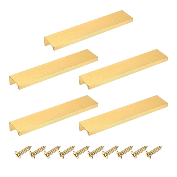 5Pcs Finger Pulls, 150mm/5.91 Inch Aluminum Hidden Cabinet Edge Handles, Modern Concealed Tab Pulls Hardware for Kitchen, Furniture, Drawer, Wardrobe, Gold