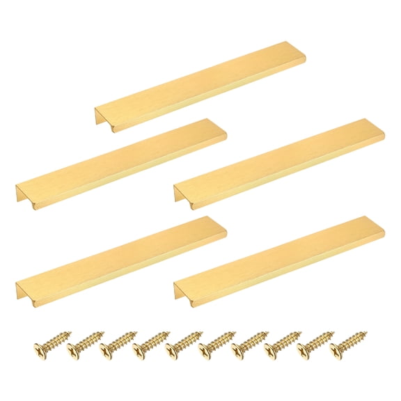 5Pcs Finger Pulls, 200mm/7.87 Inch Aluminum Hidden Cabinet Edge Handles, Modern Concealed Tab Pulls Hardware for Kitchen, Furniture, Drawer, Wardrobe, Gold