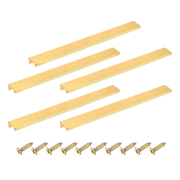 5Pcs Finger Pulls, 300mm/11.81 Inch Aluminum Hidden Cabinet Edge Handles, Modern Concealed Tab Pulls Hardware for Kitchen, Furniture, Drawer, Wardrobe, Gold