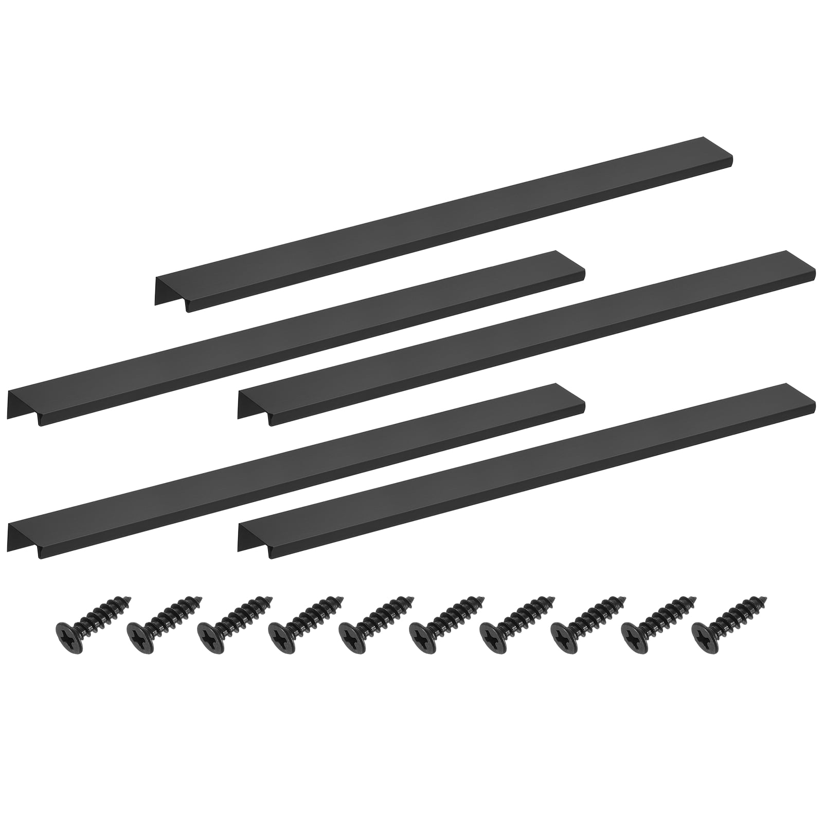 4Pcs Black Back Mount Finger Edge Pulls - 400mm (15.7") Aluminum Hidden Handles For Cabinet Drawer Doors