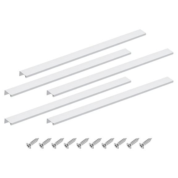 5Pcs Finger Pulls, 500mm/19.69 Inch Aluminum Hidden Cabinet Edge Handles, Modern Concealed Tab Pulls Hardware for Kitchen, Furniture, Drawer, Wardrobe, Silver