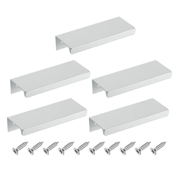 5Pcs Finger Pulls, 80mm/3.15 Inch Aluminum Hidden Cabinet Edge Handles, Modern Concealed Tab Pulls Hardware for Kitchen, Furniture, Drawer, Wardrobe, Silver