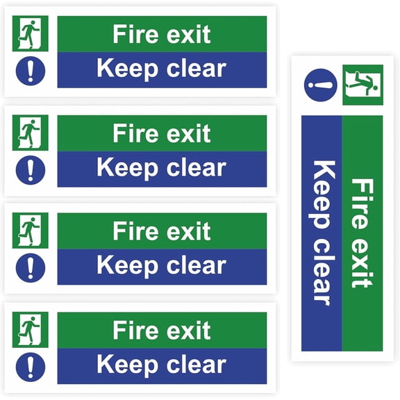 5Pcs Fire Exit Sign, Glossy Durable Safety Signage for Indoor/Outdoor Use Compliant Fire Exit Keep Clear Sign & Fire Safety Signs for Offices, Factories, Warehouses