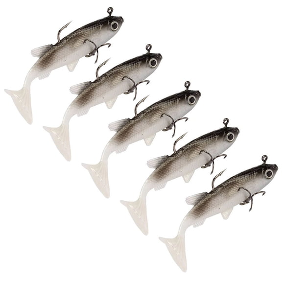 5Pcs Fishing Baits Plastic Lures Pre-Rigged Jigs Head Soft Fishing Lures Paddle Tail Swimbaits for Saltwater Freshwater
