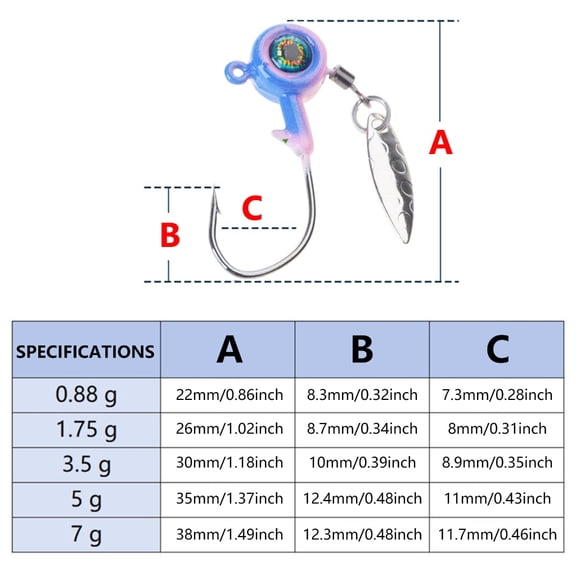 5Pcs Fishing Rotating Sequins Jig Lures Jig Head Fishing Hook with Spinner Spoon