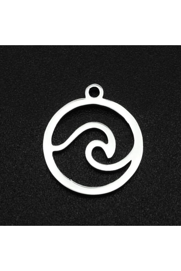5Pcs Flat Round with Wave Charms Pendants 14x12x1mm 201 Stainless Steel Laser Cut Pendants Hollow Flat Round Ring with Waved Designs with 1.2mm Hole Stainless Steel Color Perfect