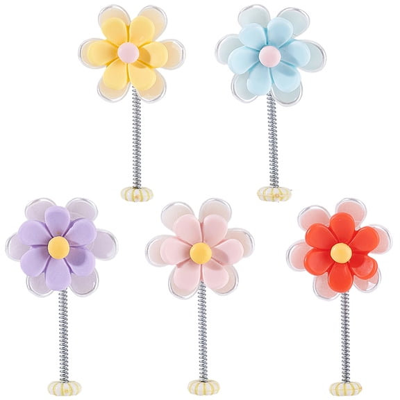5Pcs Flower Dashboard Accessories Daisy Flower Car Decor with Sticker Colorful Floral Spring Aesthetic Shaking Head Small Plastic Ornaments