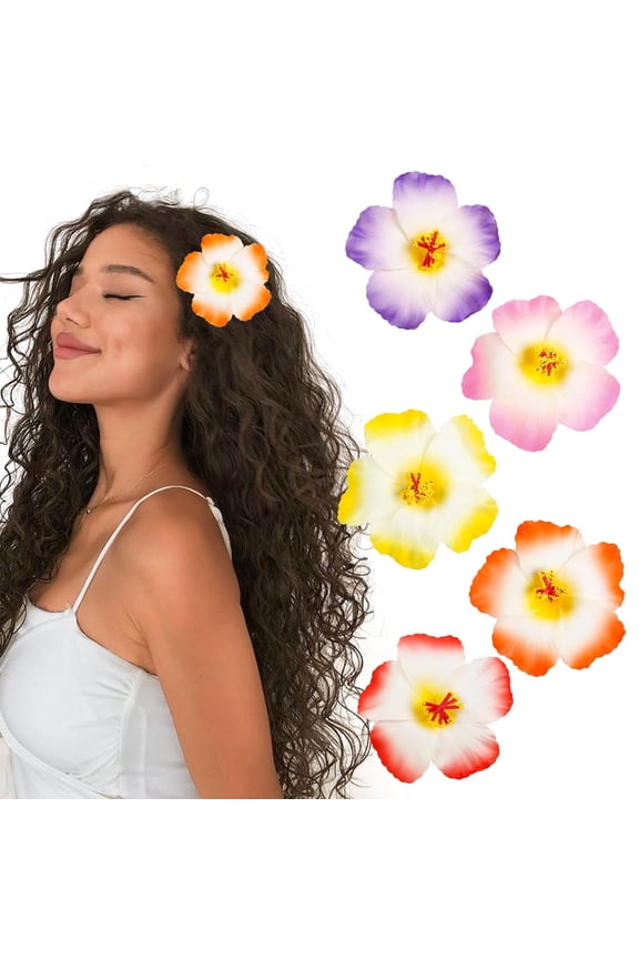 5Pcs Flower Hair Clips for Women Hawaiian Flower Hair Clips Hibiscus Hair Clip Artificial Flowers Clips for Summer Vacation Party Beach Accessories