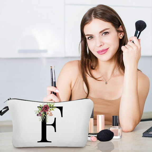 5Pcs Flower Letter Makeup Bag, Fufafayo Flower Letter Cosmetic Bag, Alphabet Initial Makeup Pouch Organizer, Boho Birthday Gift For Women Mom Friend Bride Bridesmaid, Travel Toiletry Bag For Daily