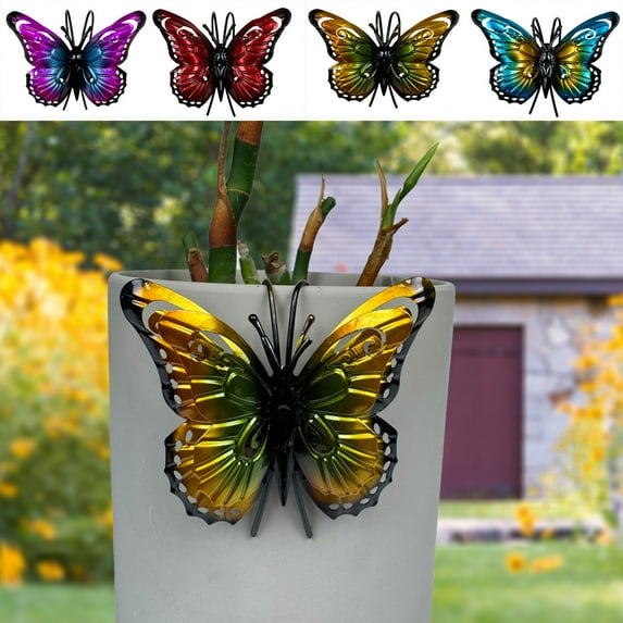 5Pcs Flower Pot Butterfly Pendant under $5! Yrmaups Butterfly Pot Hanger, Metal Glass Painted Flower Pot Decoration, Garden Stake for Potted Plants, Outdoor Indoor Hanging Ornament, Colorful