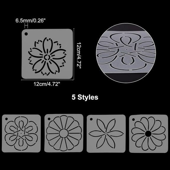 5Pcs Flower Quilt Stencil 5 Patterns Matte Plastic Flower Line Quilting Stencil Kit Semi-Transparent Flower Reusable Sewing Stencils Template with Hole for Sewing on Fabric Bags