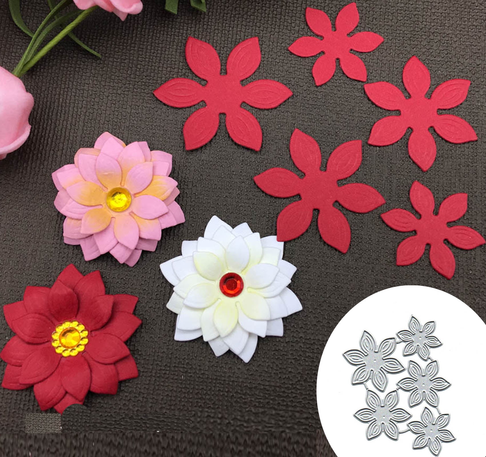 3D Rose Flower Metal Cutting Dies – Leaf Embossing Stencils For Scrapbooking & Card Making