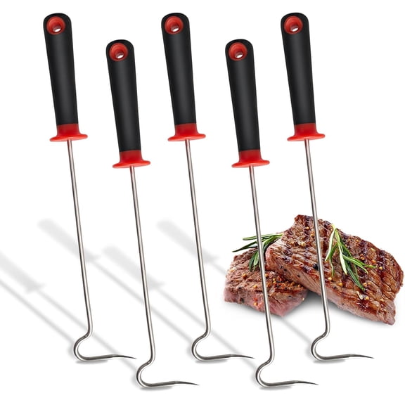 5Pcs Food Flipper Turner Hooks, Stainless Steel BBQ Turner Hooks Non-slip Handles BBQ Grill and Smoker Accessories for Grilling Ribs Steaks Chicken Sausages
