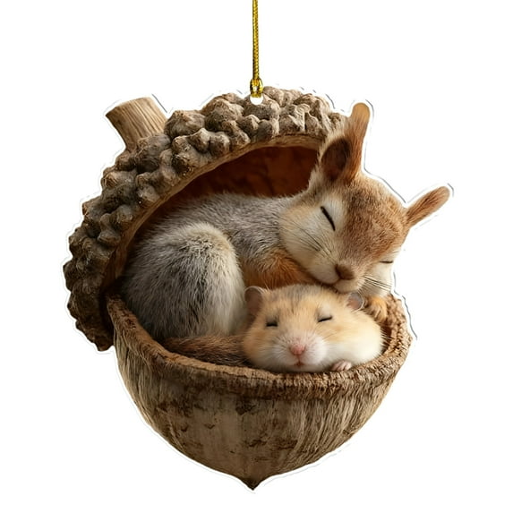 5Pcs Forest Animal Acorn Ornaments – Cozy Forest Christmas Ornaments, 5pcs 2D Acrylic Cute Forest Animal Christmas Trees Hanging Decorations, Rustic Nature-Themed Home Decor