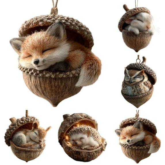 5Pcs Forest Animal Acorn Ornaments – Cozy Forest Christmas Ornaments,5pcs Acrylic Cute Forest Animal Christmas Trees Hanging Decorations,Rustic Nature-Themed Home Decor, Animal Lovers Gift