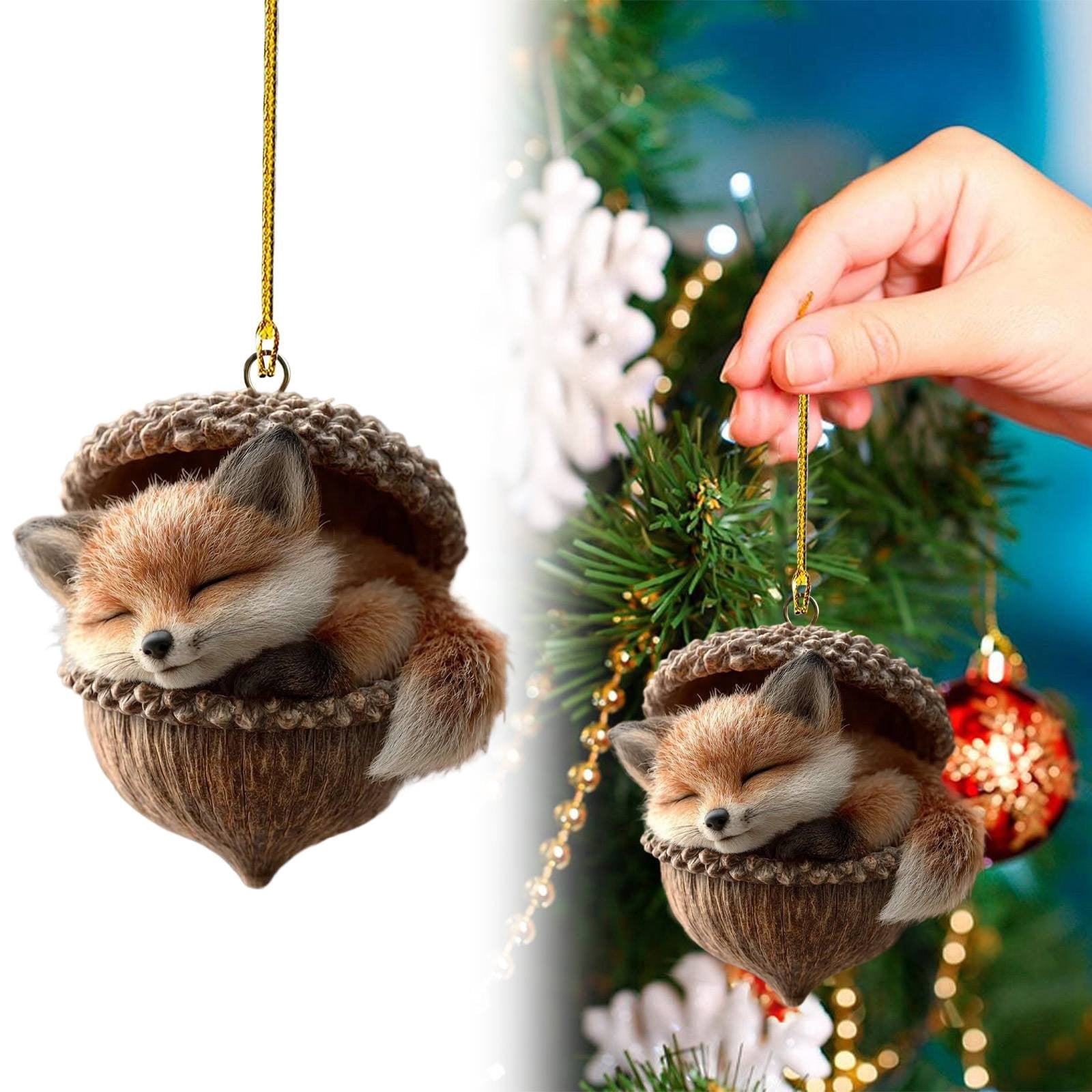 5Pcs 2D Forest Animal Acorn Ornaments – Cozy Forest Christmas