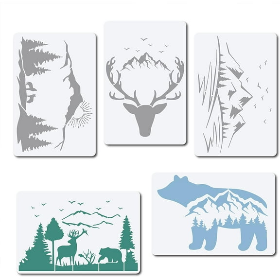 5Pcs Forest Bear Deer Stencil Mountain Animal Templates for DIY Making