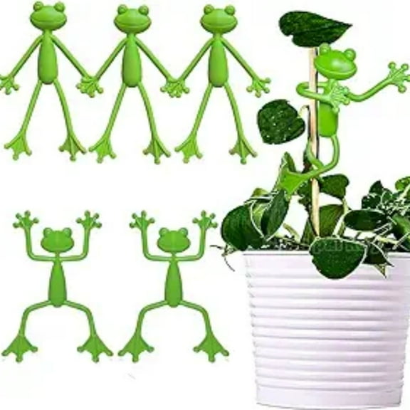 5Pcs Frog Plant Stand and Plant Labels Frog Plant Holder Cute Frog Flower Pot Hugger Plant Climbing Fixture Clips Stable Support Plant Pins for Indoor Outdoor Garden Decoration and Gifts