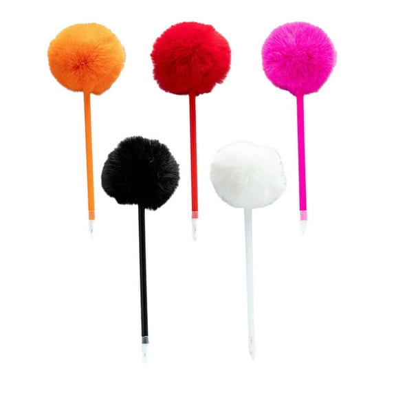 5Pcs Furry Pom Ballpoint Pen Funny Writing Tool 1.0mm Refillable for Student Writing Drawing Christmas Stocking Fillers