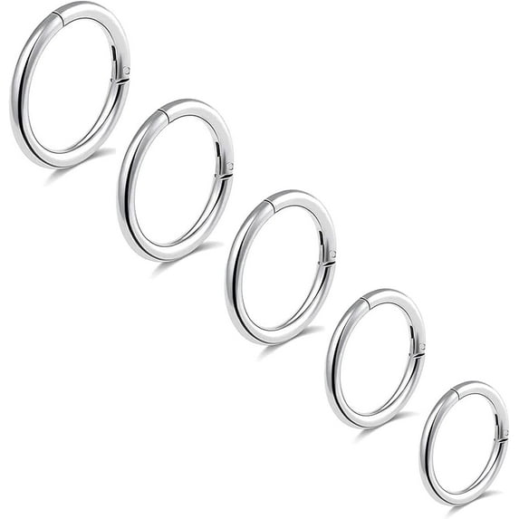 5Pcs G23 Titanium Nose Rings 16G Hinged Clicker Segment Nose Rings Hoop Lip Septum rings Multi-Color Tragus Cartilage Sleeper Earrings 6mm 7mm 8mm 9mm 10mm Hypoallergenic Nose Rings for Women Men
